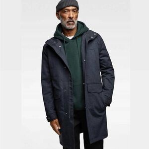 Zara Mens Coat Navy Jacket Quilted Hidden Hood
